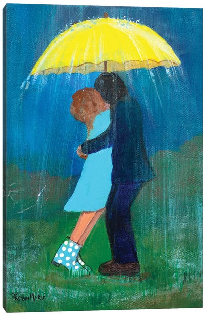 Kissing Under The Yellow Umbrella Canvas Art Print