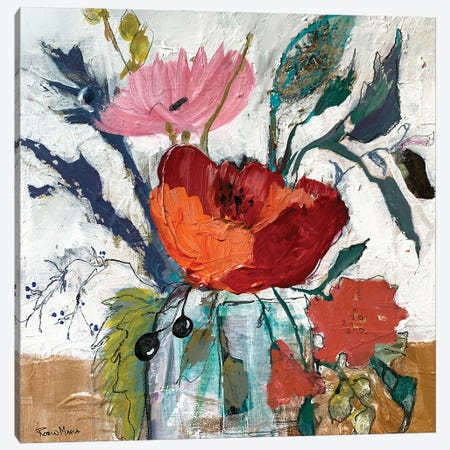 Pretty Jar Of Flowers Canvas Print #RMR68} by Robin Maria Canvas Art