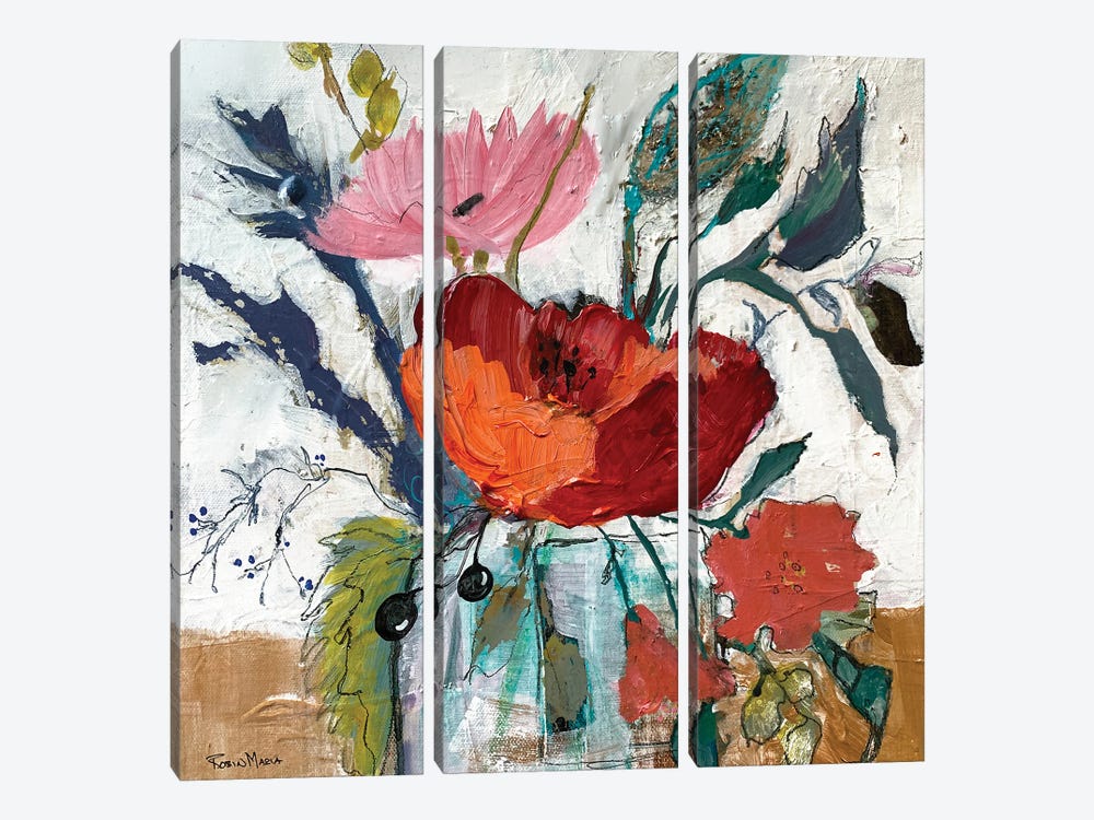 Pretty Jar Of Flowers by Robin Maria 3-piece Canvas Art