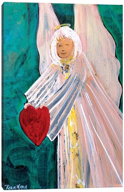 Angel Sharing Heart Canvas Art Print - Christmas Angel Art