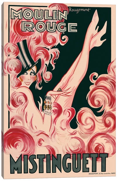 Moulin Rouge Mistinguett Advertisement, 1925 Canvas Art Print - Paris Typography
