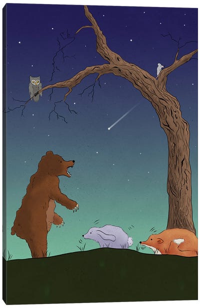 Night Bear Scare Canvas Art Print - Brown Bear Art