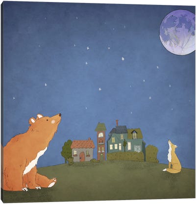 One Moon Canvas Art Print - Brown Bear Art