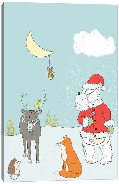 Santa Bear Canvas Art Print - Reindeer Art