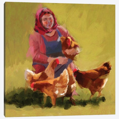 The Chicken Lady Canvas Print #RMU266} by Roberta Murray Canvas Art