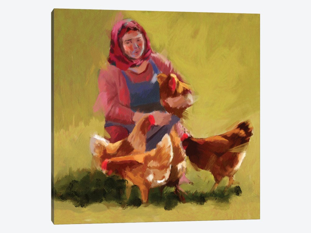 The Chicken Lady by Roberta Murray 1-piece Canvas Print