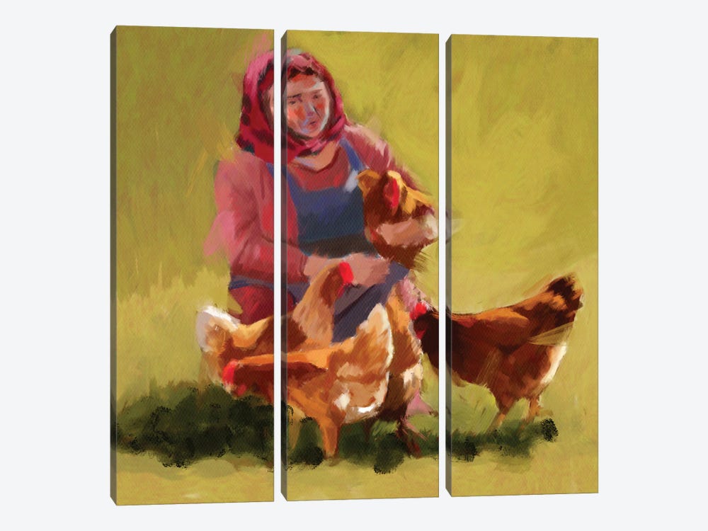 The Chicken Lady by Roberta Murray 3-piece Canvas Print