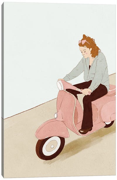 Pink Scooter Canvas Art Print - Scooters