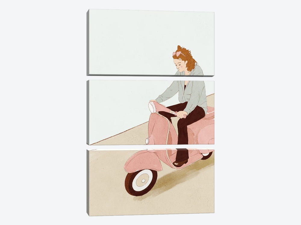 Pink Scooter by Roberta Murray 3-piece Art Print