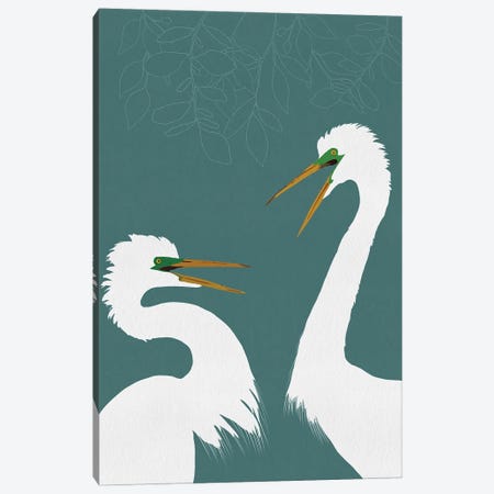 Garden Egrets Canvas Print #RMU355} by Roberta Murray Canvas Artwork