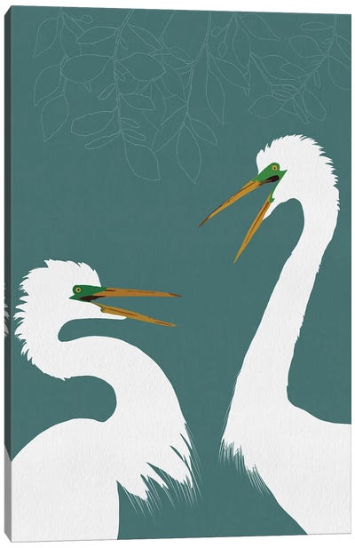 Garden Egrets Canvas Art Print - Egret Art