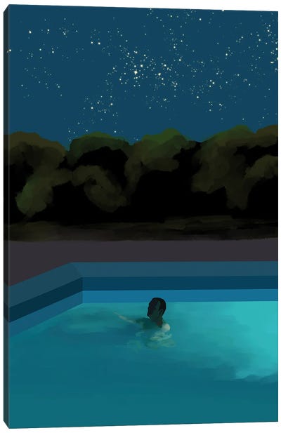 Night Swim Canvas Art Print - Swimming Pool Art