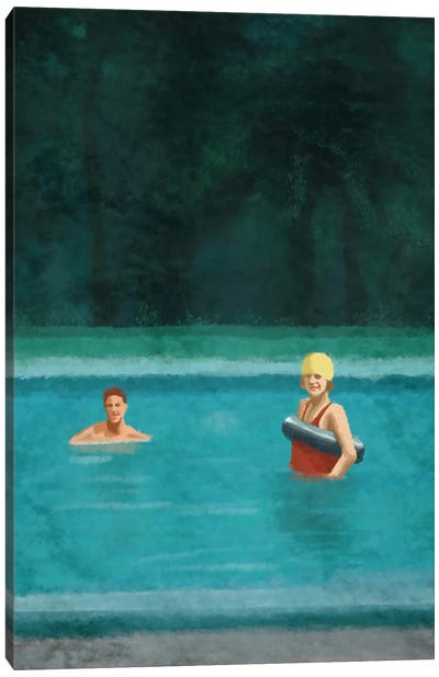 Swimming Lesson Canvas Art Print - Swimming Pool Art