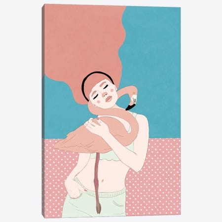 Flamingo Hug Canvas Print #RMU432} by Roberta Murray Canvas Artwork