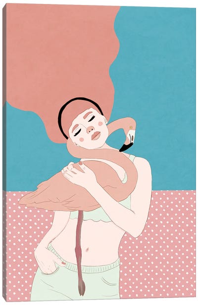 Flamingo Hug Canvas Art Print - Women's Pants Art