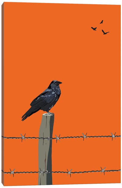 Fence Post Canvas Art Print - Crow Art