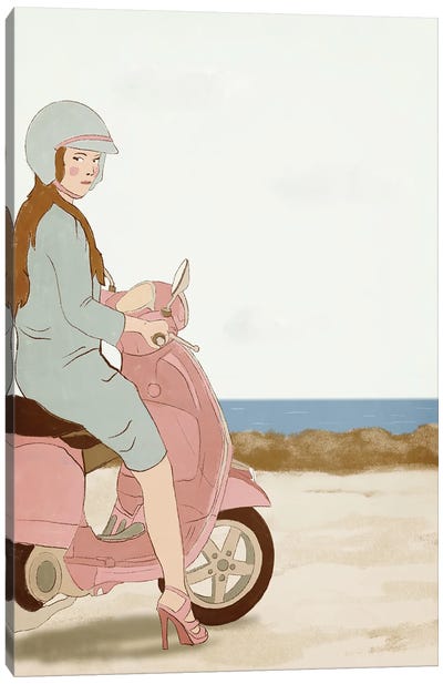 Beach Scooter Canvas Art Print - Scooters