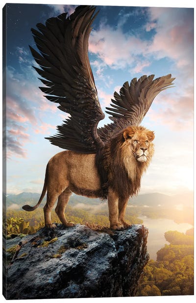 Winged Lion Canvas Art Print - Lion Art