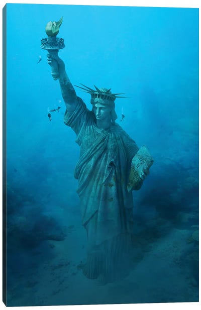 Statue Of Liberty Underwater Canvas Art Print - Ruvim Noga
