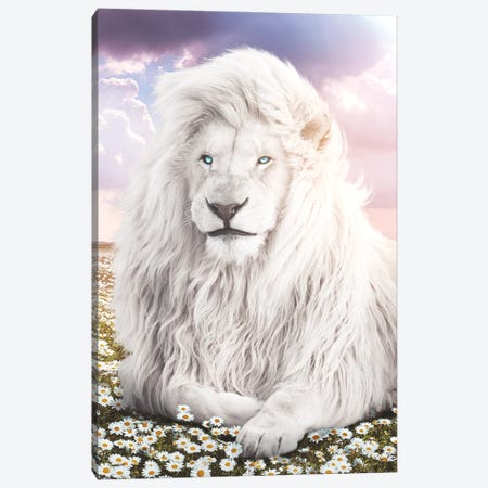 White Lion In Field Of Flowers Canvas Print #RNG37} by Ruvim Noga Canvas Print