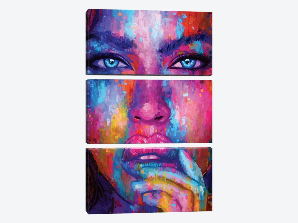 Colorful Abstract Portrait of a Woman by Ruvim Noga 3-piece Canvas Wall Art