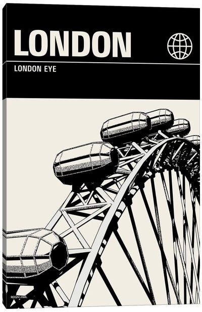 London In Black And White Canvas Art Print - The London Eye