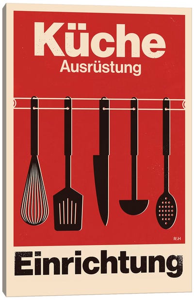 Kitchen - Swiss Style Typographic Poster. Canvas Art Print - Cooking & Baking Art