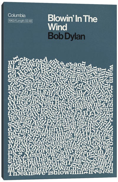 Blowin In The Wind By Bob Dylan Lyrics Print Canvas Art Print - Reign & Hail