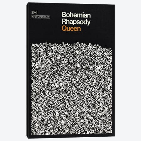 Bohemian Rhapsody By Queen Lyrics Print Canvas Print #RNH55} by Reign & Hail Canvas Artwork