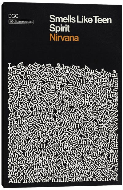 Smells Like Teen Spirit By Nirvana Lyrics Print Canvas Art Print - Nineties Nostalgia Art