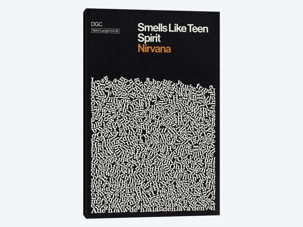 Smells Like Teen Spirit By Nirvana Lyrics Print by Reign & Hail 1-piece Canvas Art Print