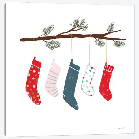Playful Holiday Stockings Canvas Print #RNI105} by Rachel Nieman Canvas Artwork