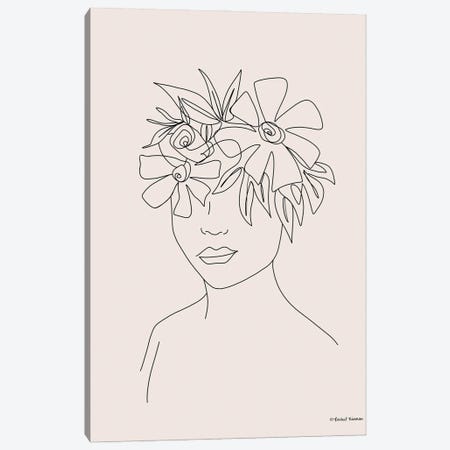 Head Full Of Flowers Line Drawing Canvas Print #RNI121} by Rachel Nieman Art Print