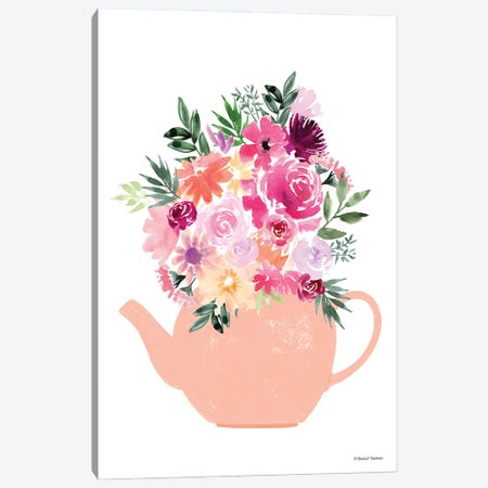 Floral Teapot Canvas Print #RNI142} by Rachel Nieman Canvas Art Print
