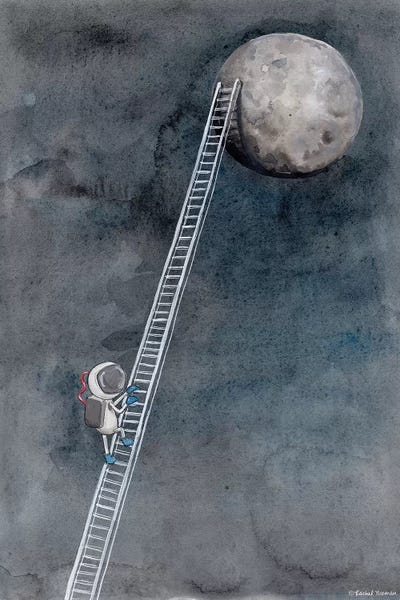 Kids Astronomy & Space Art: Ladder To The Moon by Rachel Nieman