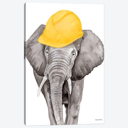 Construction Elephant Canvas Print #RNI164} by Rachel Nieman Canvas Artwork