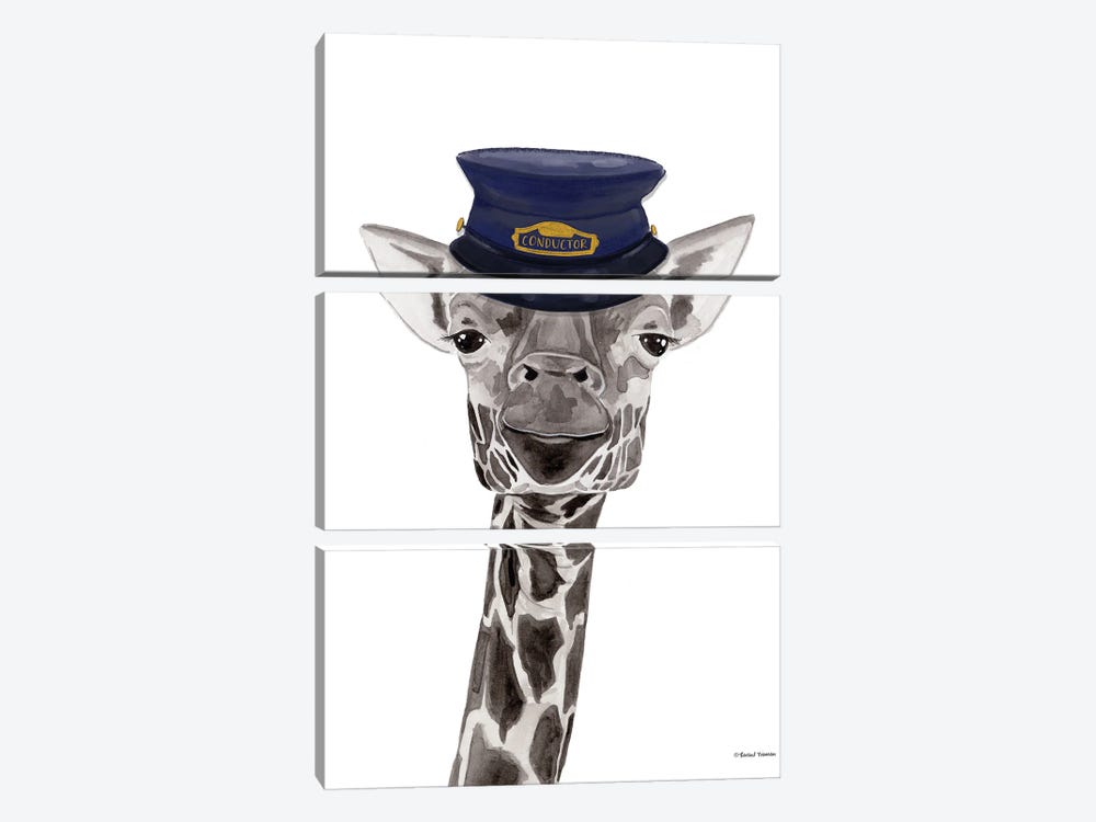 Train Conductor Giraffe 3-piece Canvas Print