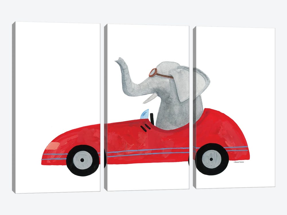Elephant In A Car by Rachel Nieman 3-piece Canvas Wall Art
