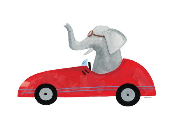 Kids Transportation Art: Elephant In A Car by Rachel Nieman