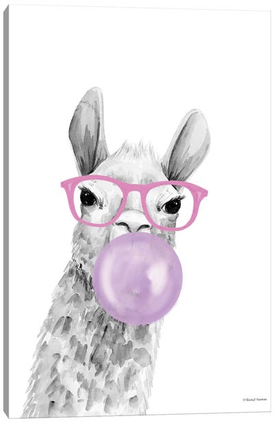 Bubble Gum Alpaca Canvas Art Print - Bubbles