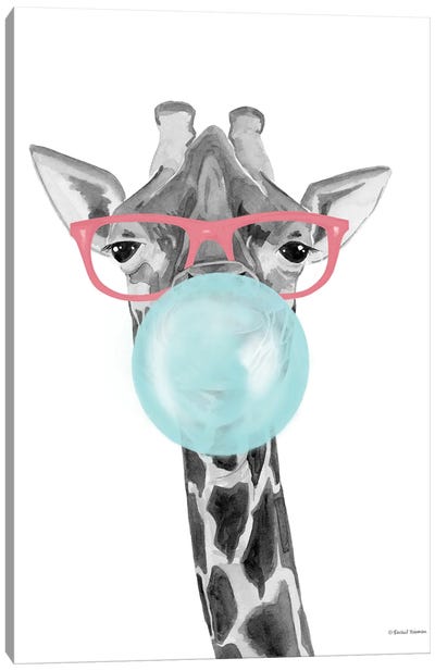 Bubble Gum Giraffe Canvas Art Print - Kids Character Art