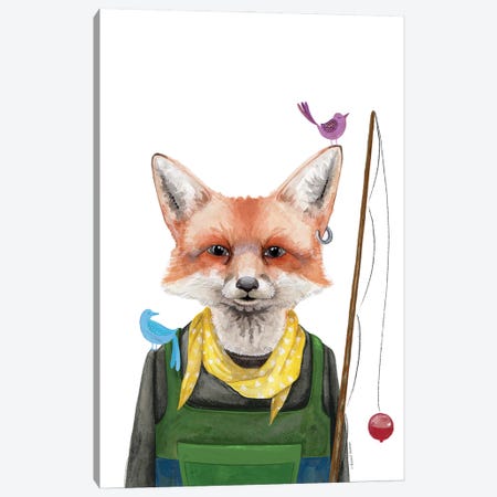 Fishing Fox Canvas Print #RNI176} by Rachel Nieman Art Print