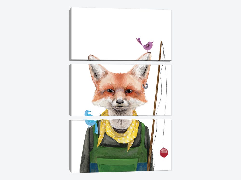 Fishing Fox by Rachel Nieman 3-piece Canvas Print