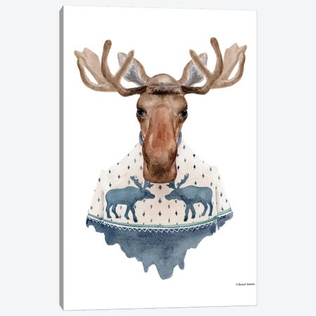 Moose In A Moose Sweater Canvas Print #RNI17} by Rachel Nieman Art Print