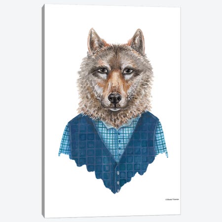 Wolf In Waistcoat Canvas Print #RNI27} by Rachel Nieman Canvas Artwork