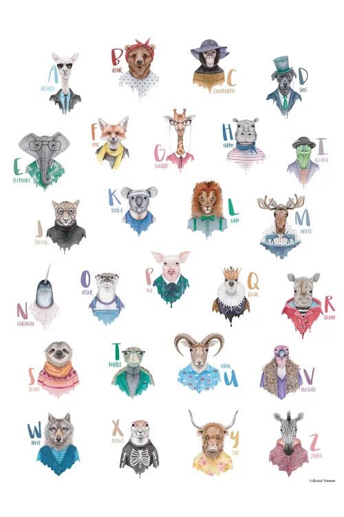 Animal Alphabet Poster by Rachel Nieman wall art
