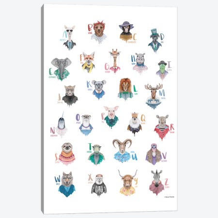 Animal Alphabet Poster Canvas Print #RNI2} by Rachel Nieman Canvas Artwork