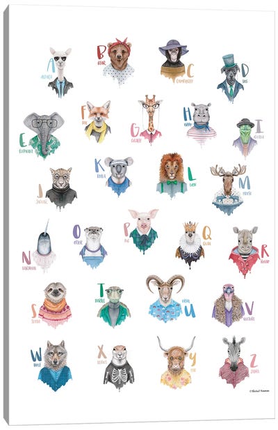 Animal Alphabet Poster Canvas Art Print - Kids Educational Art