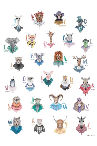 Kids Educational Art: Animal Alphabet Poster by Rachel Nieman