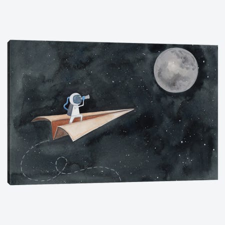 Paper Airplane to the Moon Canvas Print #RNI63} by Rachel Nieman Canvas Art Print